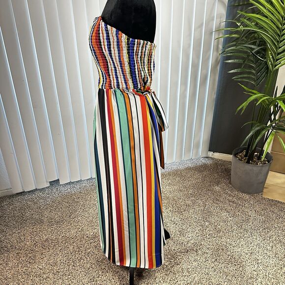 Shein Curve 2XL Long Multicolored Striped Belted Dress Vacation Beach Stretch - Picture 8 of 13